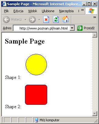 Dokument HTML Plik HTML Pliki załączników <h2>sample Page</h2> Shape 1: <img