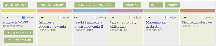 Rysunek 12: Pierwszy zestaw grup Na razie jest tam tylko jeden zestaw i to na dodatek pusty nie wskazałeś jeszcze żadnych preferencji (rysunek 12). Aby to zrobić, z prawej kolumny wybierz.