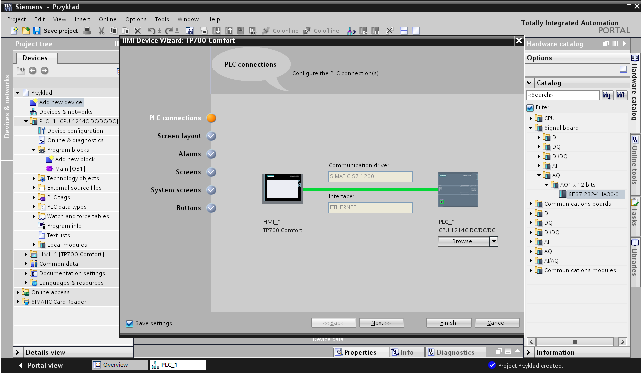 Rys. 7. Dodanie panelu TP700 do projektu Rys. 8. Tworzenie połączenia pomiędzy sterownikiem S7-1200 a panelem TP700 Etap 2.