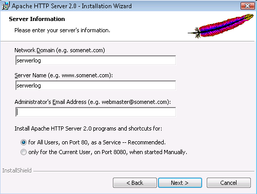 2. Instalacja serwera Apache a) Uruchamiamy plik instalacyjny: apache_2.0.