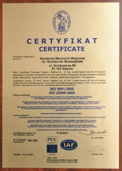 Certyfikat ważny jest do 11 lutego 2012 roku.