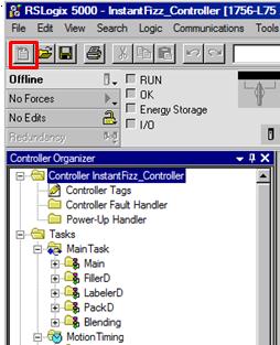 2. Zauważ, że RSLogix 5000 pozwolił Gordon Denied na otworzenie projektu InstantFizz_Controller.