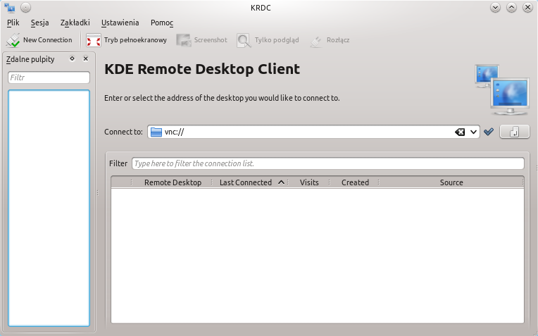 Rozdział 3 Korzystanie z Remote Desktop Connection Korzystanie z Remote Desktop Connection jest bardzo proste, na poniższym zrzucie ekranu przedstawiony jest interfejs użytkownika. 3.1 Łaczenie programu Remote Desktop Connection ze zgodnymi serwerami Program Remote Desktop Connection jest klientem, który wymaga do pracy połaczenia ze zgodnym serwerem.