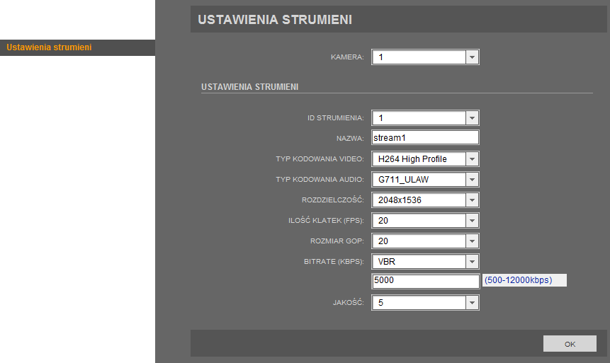 NVIP-1DN5000H/IR-1P Instrukcja obsługi wer.1.0 INTERFEJS WWW - PRACA Z KAMERĄ 4.4. Ustawienia strumieni W menu Ustawienia strumieni można zmienić parametry dla każdego pojedynczego strumienia.