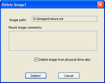 Program poprosi użytkownika o potwierdzenie operacji w wyświetlonym oknie dialogowym Delete Image.