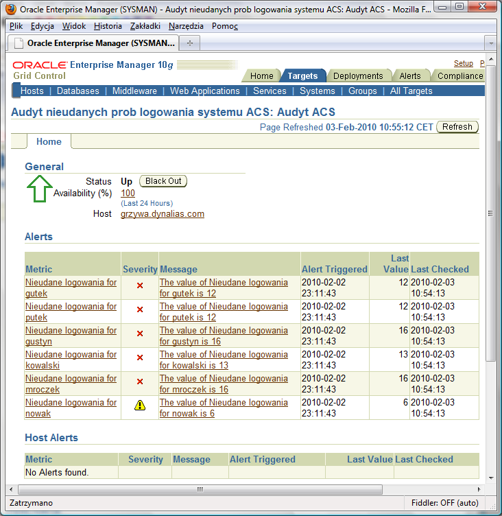 Oracle Enterprise Manager Grid Control jako rozszerzalne środowisko 47 dzanych typów (zdefiniowanych we wtyczce) można obserwować interesujące nas wskaźniki.