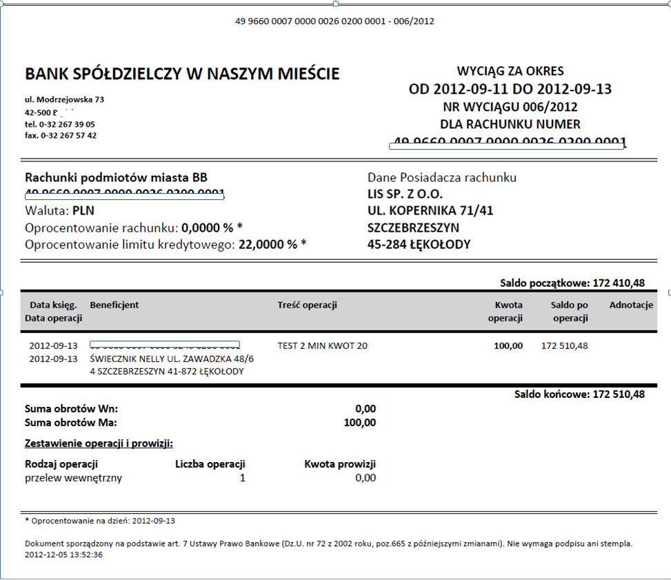 Przykład wydruku wyciągu poniżej: 6.4 Płatności masowe Menu Rachunki Płatności masowe (Rys.