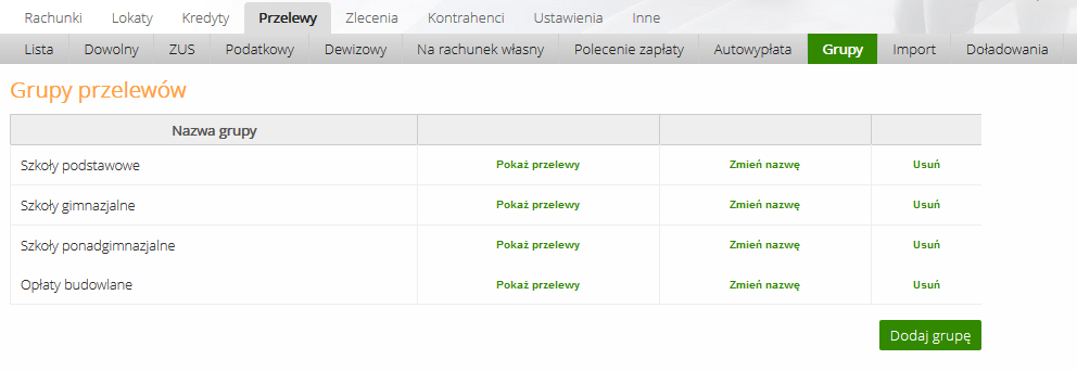 Pomyślne zakończenie jest komunikowane informacją Serwisu że dyspozycja została przyjęta, kontrahent został dopisany (jeżeli zanaczony kwadrat dodawania kontrahenta do listy).