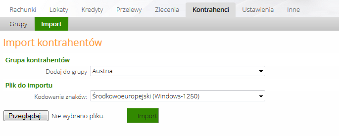 11.4 Import kontrahentów Serwis umożliwia importowanie kontrahentów z innych systemów finansowych, Kontrahenci -> Import.