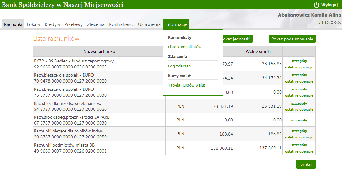 5. Menu główne Po zalogowaniu się do Serwisu, zostanie wyświetlone główne okno aplikacji (Rys. 3), składające się z trzech części: Rys. 3 Okno dostępne po zalogowaniu do serwisu.