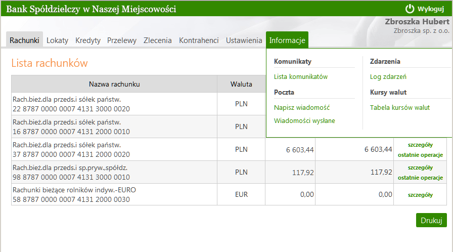 5. Menu główne Po zalogowaniu się do Serwisu, zostanie wyświetlone główne okno aplikacji (Rys. 3), składające się z trzech części: Rys. 3 Okno dostępne po zalogowaniu do serwisu.