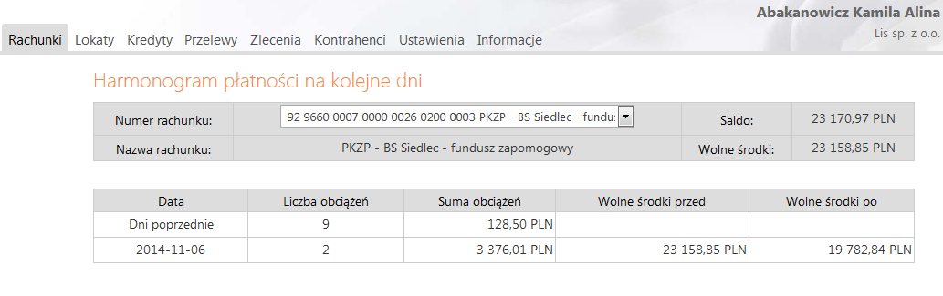 Każdorazowe wybranie jednego z dostępnych rachunków w dowolnym formularzu, powoduje ustawienie go, jako rachunku domyślnego dla wszystkich formularzy. 6.