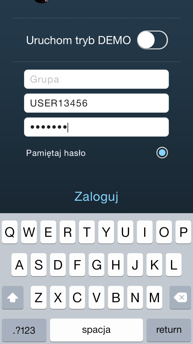 W przypadku posiadania parametrów autoryzacyjnych, należy usunąć zaznaczenie "Uruchom tryb DEMO" co spowoduje pojawienie się pól, w których należy wpisać nazwę użytkownika i hasło oraz