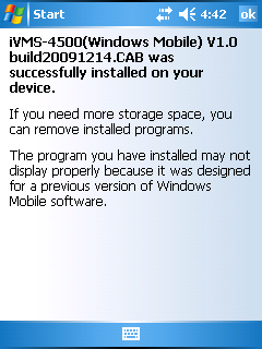2.2 Instalacja oprogramowania Plik instalacyjny (ivms-4500(windows Mobile)V1.0.CAB) należy skopiować na telefon lub PDA z komputera PC przy pomocy dedykowanego do tego celu oprogramowania (patrz instrukcja urządzenia).