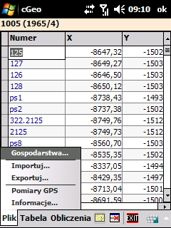 Aby wykonać eksport punktów z tabeli do pliku tekstowego należy wybrać ^- Exportuj.