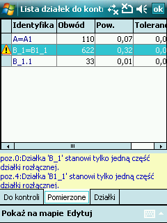 Lista działek do kontroli... Dostępna z menu Dane > Lista działek do kontroli.