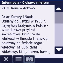 Wyświetlanie punktów POI na mapie cz.3 Jeśli z danym POI powiązane są zdjęcia, to po kliknięciu na przycisk symbolizujący aparat można uruchomić ekran służący do przeglądania zdjęć. "Prawo.