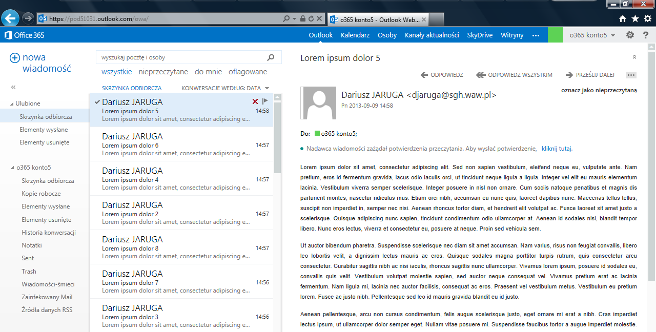 Po chwili w okienku przeglądarki pojawi się komunikat o uruchamianiu Outlook Web App, a następnie zostanie otwarte główne okno