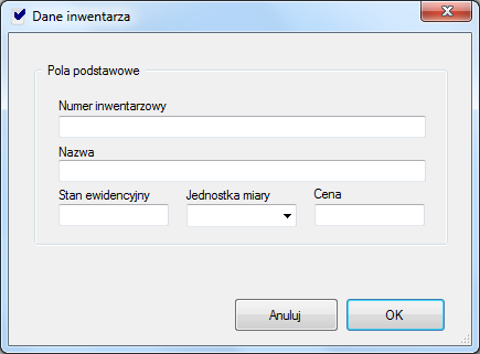 Strona13 Aby do pustej bazy zapisać inwentarz należy użyć przycisku Nowy i zadeklarować dane nowej pozycji