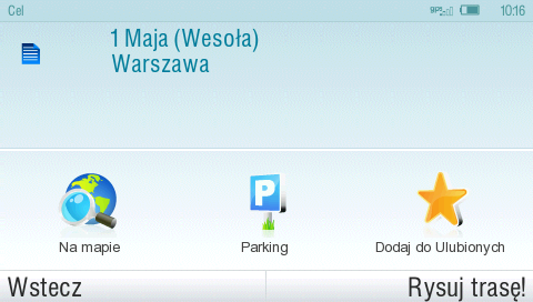 Dotknij pole Na mapie, aby wyświetlić dokładną lokalizację adresu albo pole Dodaj do ulubionych, aby zapisać adres w często używanych miejscach docelowych.