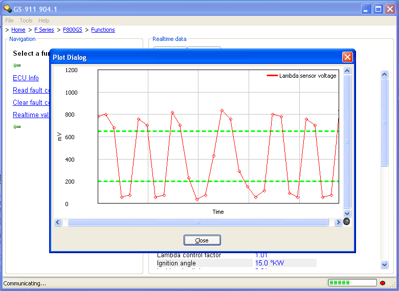 Na ekranie wyświetlone są informacje o Input signals" sygnały wyjściowe, "Output signals" sygnały wejściowe, "Digital outputs" cyfrowe wyjścia i "Switch positions" pozycja włącznika.