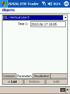 Parameters W zakładce Parameters zmienić można położenie punktów pozycyjnych obiektu. W polu Time ustawione są zmienne czasowe. W polu Value ustawić można zmienne obiektu w orientacji pionowej.