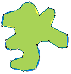 Rezultat generalizacji Geometria poligonu przed (niebieski) i po generalizacji (zielony).