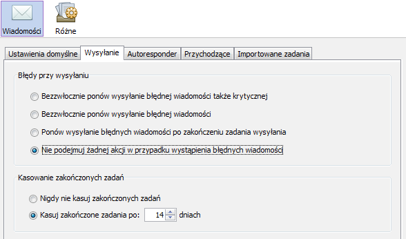 Druga część umożliwia ustawienie automatycznego kasowania zadań po upływie danego czasu od zakończenia zadania. Uwaga!