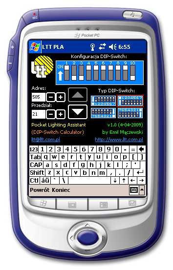 4.2 DIP-Switch Calculator DIP-Switch Calculator umoŝliwia szybkie sprawdzanie ustawień przełączników DIP-Switch dla danego adresu DMX oraz odwrotnie.