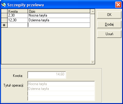 Po dokonaniu wyboru kontrahenta (wybraniu go z bazy kontrahentów lub wpisaniu na przelewie) wyświetli się okno EDYCJA PRZELEWU (okno powyżej), w którym należy uzupełnid pozostałe informacje na