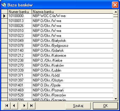 6.5. Baza banków BAZY DANYCH BAZA BANKÓW Opcja umożliwia przeglądanie bazy banków pozyskanej z banku po uprzednim przygotowaniu (DANE SKRYPT POŁĄCZENIA POBIERZ BAZĘ BANKÓW, RACHUNKI KONTROLOWANE) -
