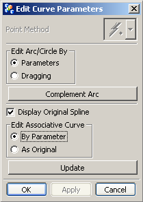 Zmiana parametrów krzywej Edit Curve Parameters. Każda krzywa w systemie Unigraphics posiada parametry, np.