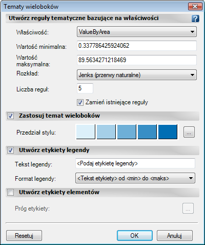 Tworzenie tematu z użyciem obliczonej właściwości 1 W Menedżerze wyświetlaniawybierz warstwę Działki i kliknij Styl. 2 W Edytorze stylów kliknij opcję Nowy temat.