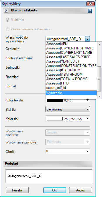 3 Aby utowrzyć etykietę z dwoma rzędami, wprowadź Kontakt (ADRES, KONTAKT ('\n', STNAZWA)) Oprator kontaktu zawiera wiele właściwości i używa argumentu'\n' zamiast przerw w tekście.