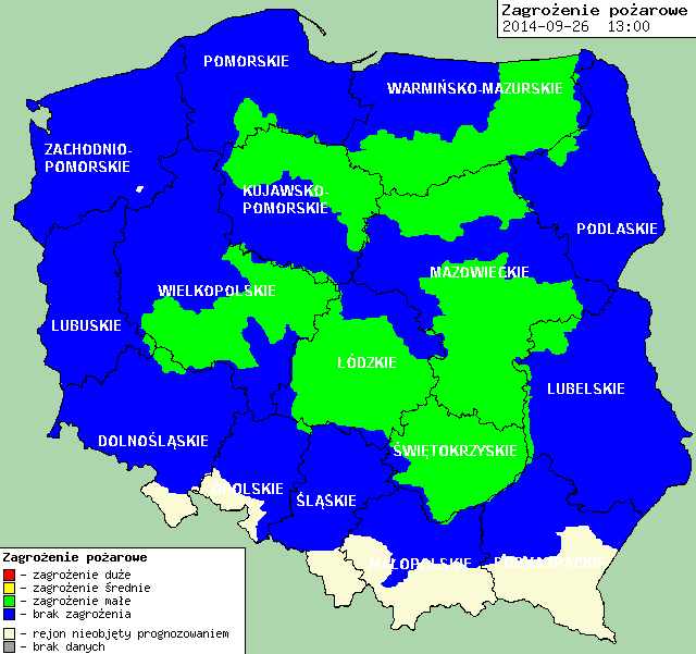 Zagrożenie pożarowe lasów Ostrzeżenia meteorologiczne BRAK.