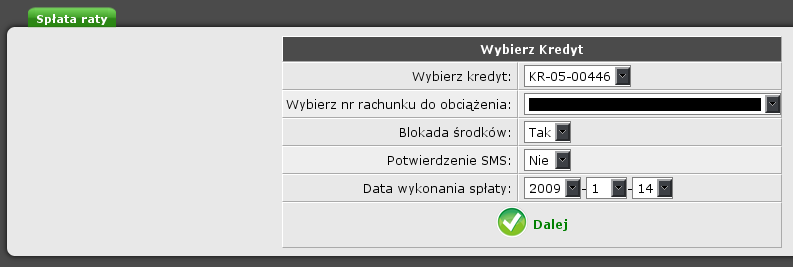 otrzymujemy ekran ze szczegółami spłaty. Potwierdzamy Zapłać.