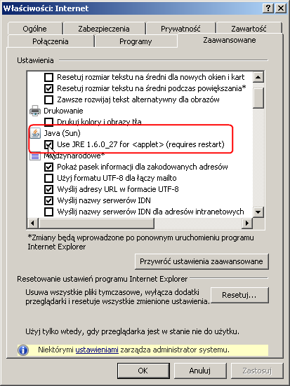 2.1.3. Instalacja obsługi technologii JAVA w przeglądarce internetowej.