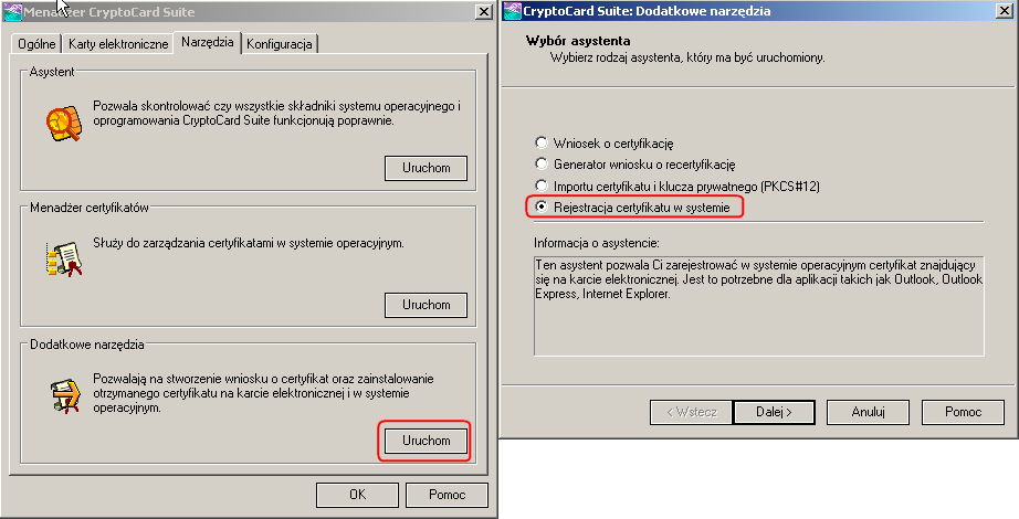 Instalację czytnika oraz oprogramowania CryptoCard Suite należy przeprowadzić zgodnie z instrukcją otrzymaną z KIR S.A.