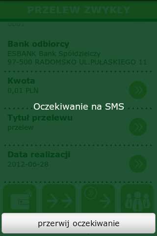 Realizacja przelewu za pośrednictwem ESBANK24 Mobile Po wypełnieniu formularza przelewu wybieramy wykonaj przelew.