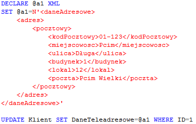 Korzystanie z XML Schema Spróbujmy teraz sprawdzić działanie kolekcji schem poprzez dodanie kilku wpisów do kolumny