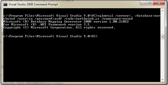 Rys.3. Generacja klas encyjnych dla LINQ to SQL. Plik Northwind.