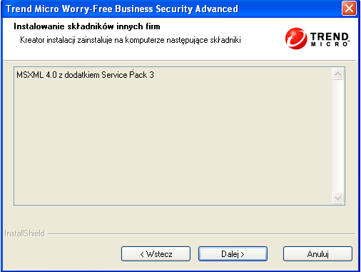 Podręcznik instalacji programu Trend Micro Worry-Free Business Security 7.0 SP1 RYSUNEK 3-25. Ekran Zainstaluj składniki innych firm 2.