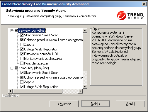 Instalowanie programu Security Server 4. Kliknij przycisk Dalej. Zostanie wyświetlony ekran Konfigurowanie ustawień programu Security Agents. RYSUNEK 3-16.