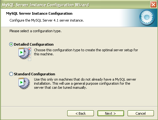 Rys. 10 MySQL Server Instancje Configuration Wizard w zależności od zastosowania bazy wybieramy jedną z opcji określającą