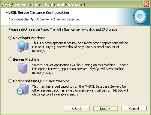 Rys. 11 MySQL Server Instancje Configuration Wizard wybieramy