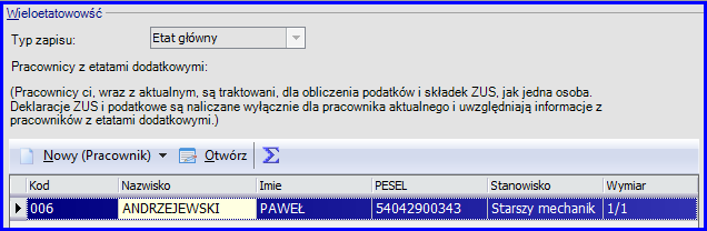 Rys. 48 Zakładka Wieloetatowość pracownika z kodem 006 Rys.