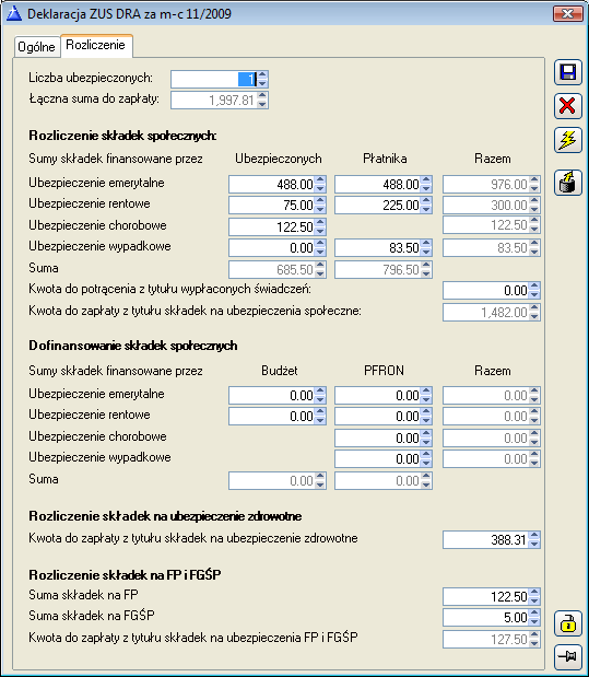 Rysunek 110 Deklaracja ZUS DRA zakładka: Rozliczenia Księgowość 1. Dodatkowe funkcje w schematach księgowań W wersji 9.5 wprowadzone zostały następujące zmiany w funkcjonalności schematów księgowań.