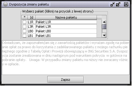 6.6.Dyspozycja zmiany pakietu Na liście obejmującej wszystkie pakiety usług, podświetlony jest pakiet aktywny, z którego użytkownik aktualnie korzysta.