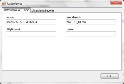 Konfiguracja połączenia z bazą danych programu WF-FaKir 1.