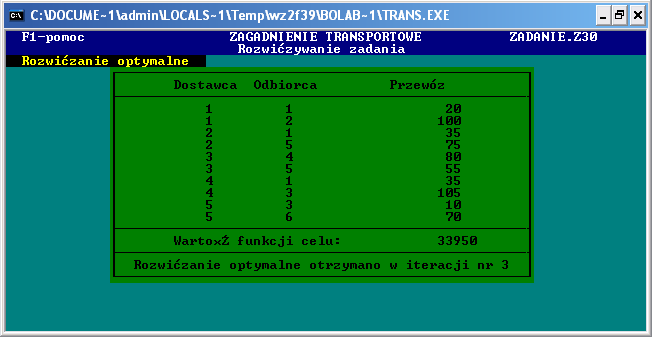 3. Rozwiązanie zadania za pomocą programu TRANS.EXE [1] Pierwszym krokiem jest wprowadzenie treści zadania.